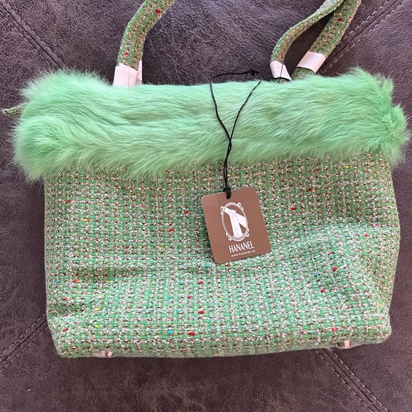 Hananel Lime Green Tweed Purse Bag NWT - Picture 2 of 5